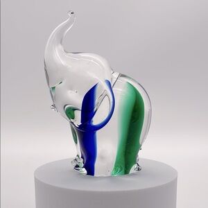 Blown Glass Trunk Up Elephant Figurine